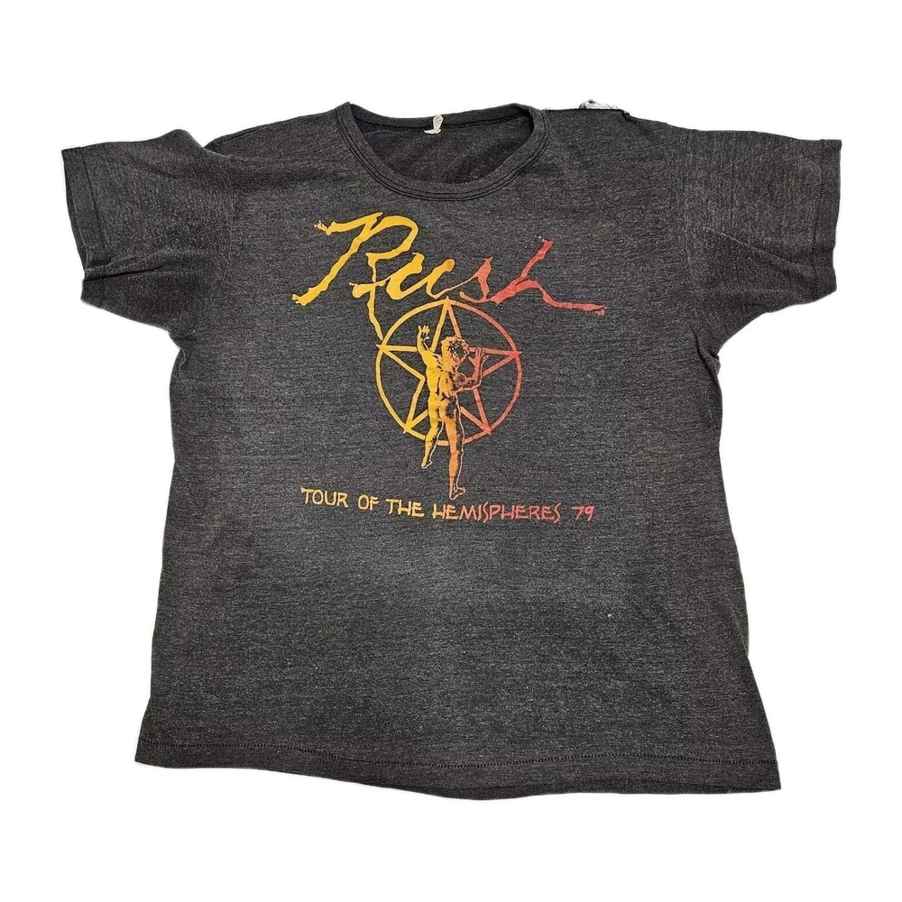 Rush T-Shirt Mens M Grey Tour of the Hemispheres 79' VTG 1979 Band Tee Starman